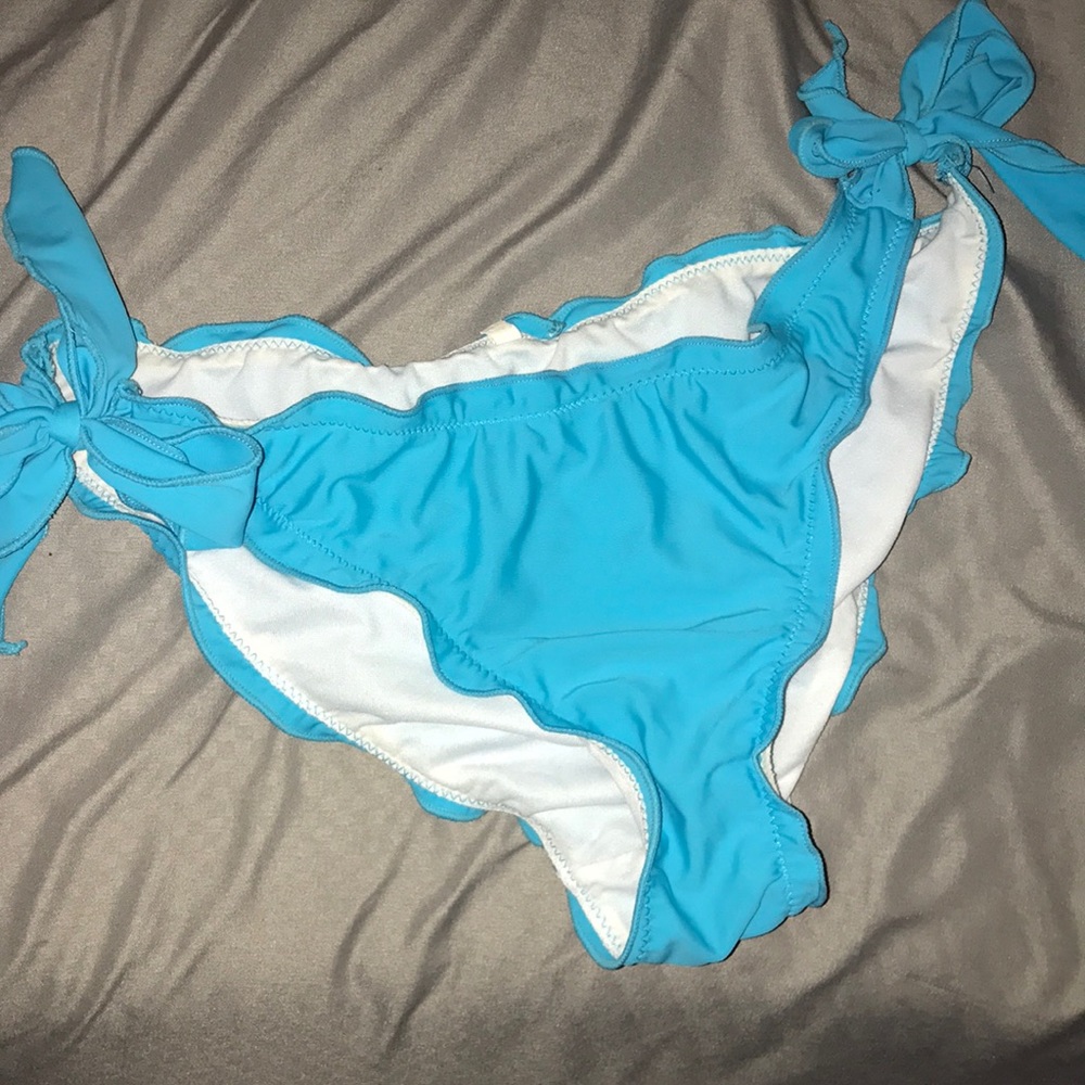 Blue Ruched Side Tie Bikini Bottoms